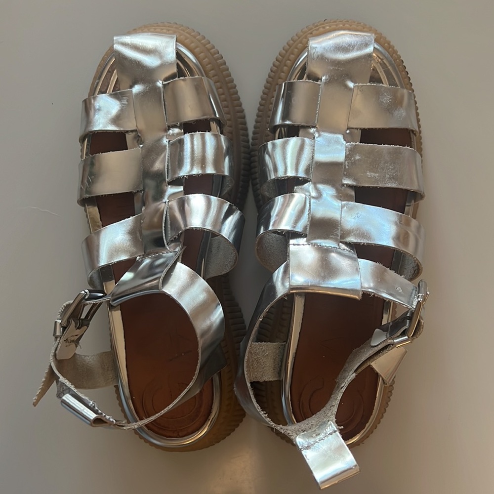 Ganni Creepers Grid Sandal Silver Gem